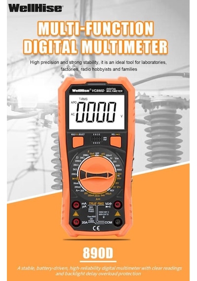 Wellhise Vc890d Ölçü Aleti Multimetre Avometre Nvc Işıklı Ekran El Feneri True Rms