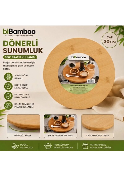 Sunumluk Bambu Döner 30 Cm Pizza,peynir,pasta Tabağı