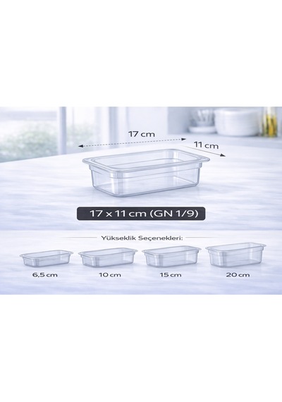 1/9 Gn Şeffaf Polikarbon Gastronom Küvet 17x11 Cm 10 Cm Derinlik