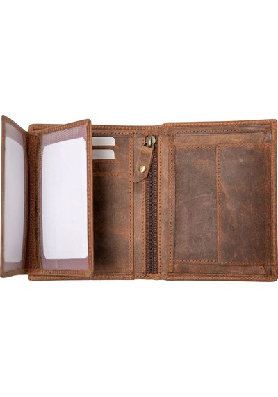 Aclassics Erkek Deri Cüzdan 9.5 Cm, Ince Tasarım, 7 Kart Yuvası, Fermuarlı Bölme Kahverengi