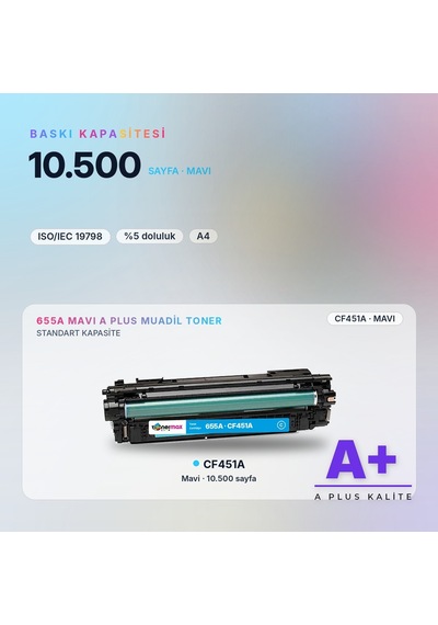 Hp 655a Cf451a Mavi Uyumlu Toner A Plus / Color Laserjet Enterprise M652 / M653 / Mfp M681 / M682