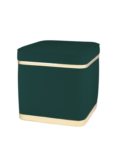 Zengo Gold Twin Line Kare Puf -yeşil Kumaş, Dekoratif Makyaj Masası Pufu-modern Style