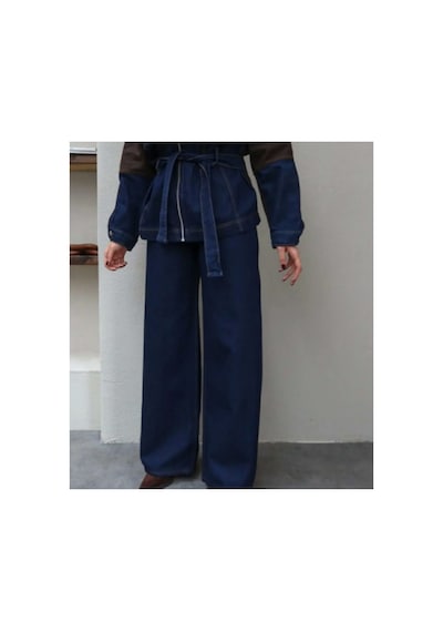 Asur Boutique Asur Butik Kadın Çift Renkli Geniş Kalıp Kot Takım Lacivert