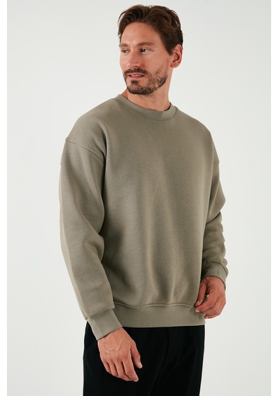 Buratti Regular Fit Bisiklet Yaka Pamuklu Içi Tüylü Yumuşak Şardonlu Erkek Sweat 5905255 Vizon Yeşili