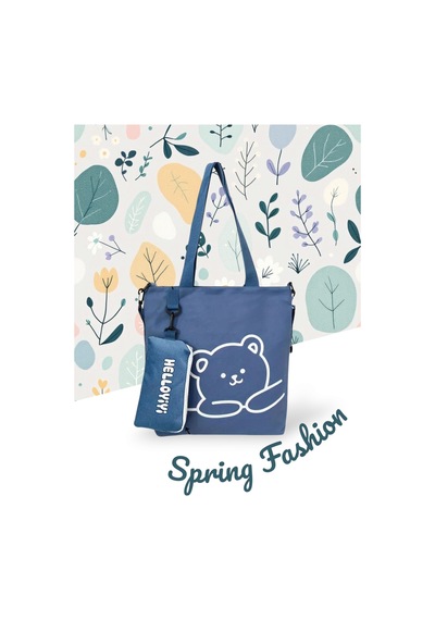 Organıcyou Helloyıyı Küçük Ayı Tek Omuz Çantası, İki Parça Set, Geniş Kapasiteli Öğrenci Crossbody Çanta Mavi