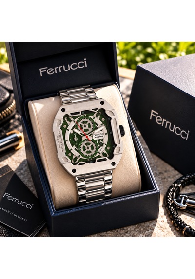 Ferrucci Fc26088 Kare Kadran Fonksiyonları Aktif Takvimli 45 Mm Kasa Çap Erkek Kol Saati Gümüş