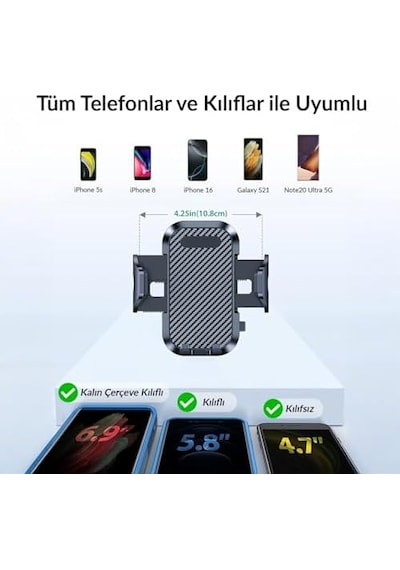 Vantuzlu Uzayan Cam Ve Torpido İçin Ayarlanabilir Araç İçi Telefon Tutucu 02175438