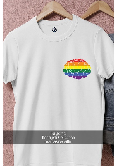 Oversize Lgbt Brain Cep Tasarımlı Unisex T-shirt Beyaz