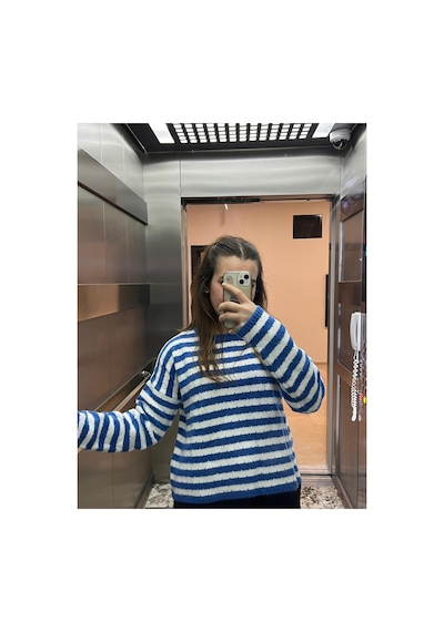 Youknitwear You Angora Çizgili Kazak Mavi