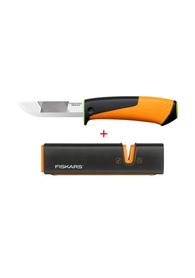 Fiskars 156018-1023619 Bileyicili Ağır Iş Bıçağı + 120740-1000601 Balta Ve Bıçak Bileyici