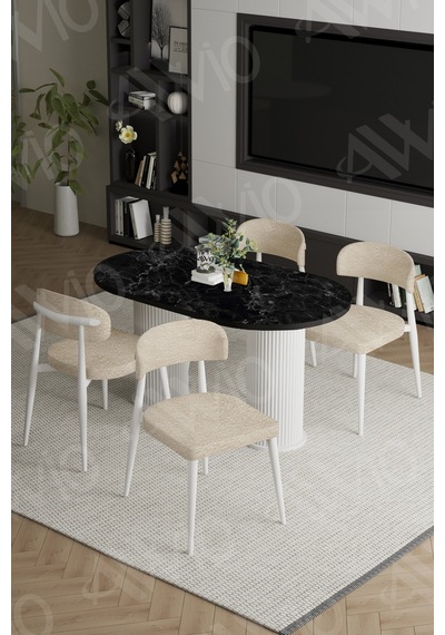 Avvio Lyon Beyaz Bohem Ayak Polo Sandalye 80x140 Mutfak Masa Sandalye Takımı Siyah Mermer Avvio Lyon Beyaz Bohem Ayak Polo Sandalye 80x140 Mutfak Masa Sandalye Takımı Siyah Mermer