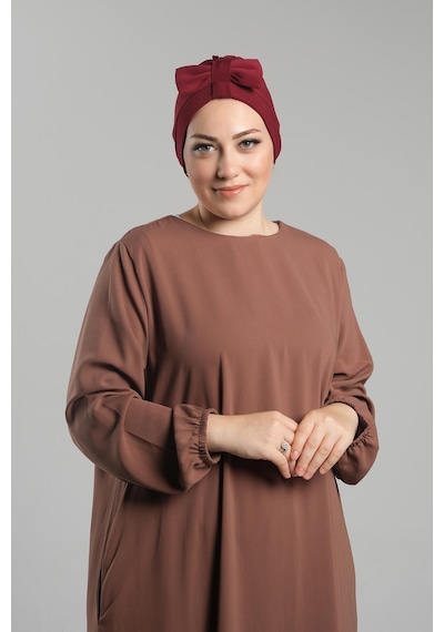 Hürrem Bone Bordo Pratik Hazır Geçmeli Fiyonklu Bone Sandy Çift Taraflı Çapraz 3007b 16 Bordo