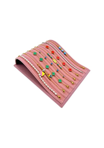 Yatay S Bileklik Ve Tesbih Standı Süet Pembe Pembe