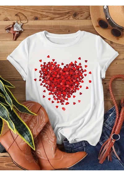 Uyguntarz Unisex Karışık Kalpler Baskılı Tasarım Tshirt Beyaz