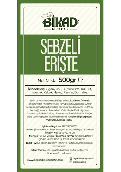 El Yapımı Sebzeli Erişte 500 Gr.