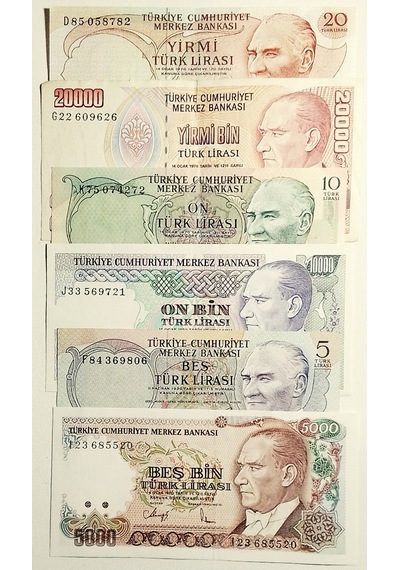 Cumhuriyetin İlk Dönemi 6. 7. Emisyon 4 Adet Koleksiyon Kağıt Para . Eski Para.008
