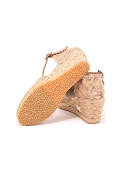 Gerçek Elişi Bilekten Bantlı Topuğu Açık Keten Espadril Dolgu Topuk Handmade Çok Renkli