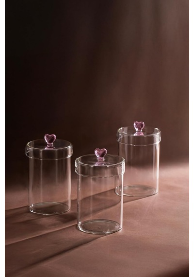 Tr Hearts 3lü 950 Ml Borosilikat Cam Kavanoz Seti Saklama Kabı Takımı 10x15 Cm Şeffaf