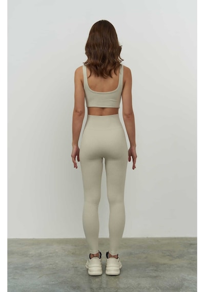 Mai Collection Mai Studios Co. Jade Bej Dikişsiz Fitilli Tayt Bej