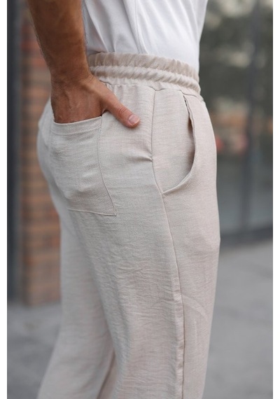 Veraura Lifestyle Erkek Beli Lastikli Pera Keten Pantolon Bej
