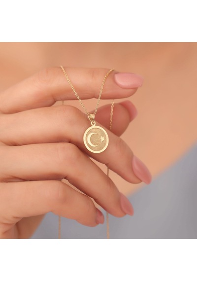 925 Ayar Altın Mikron Kaplama Ayyıldız Gümüş Kolye - Cn00397 Altın