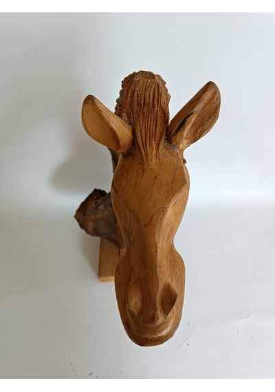 Dekoratif El Oyması Ahşap At Kafası 52x43x24cm (Teak Ağac-3)