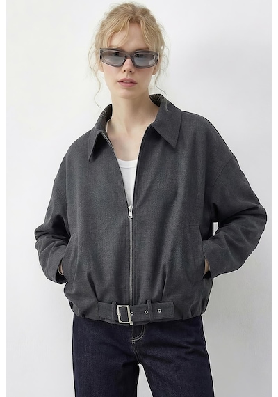 Shade Kadın Oversize Kemer Detaylı Fermuarlı Astarlı Bomber Ceket 2911 60286013 - Antrasit