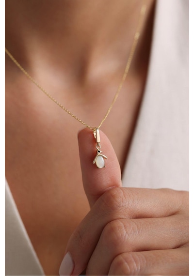 Opal Taşlı Penguen Kilitli Charm Kolye Ucu