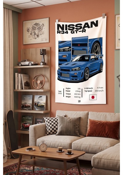 Nissan R34 Gt-r Dekoratif Duvar Örtüsü Duvar Halısı Reaste