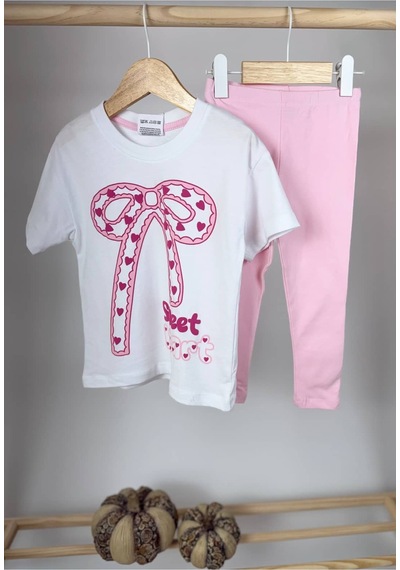 Poala Kids Fiyonklu Taytlı Takım Pembe