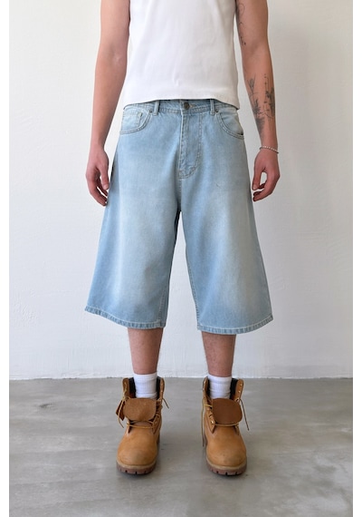 Flaw Baggy Kot Şort-29227 Buz Mavi