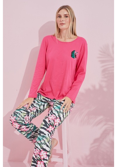 Siyah İnci Pamuklu Örme Pijama Takım 24240173 Pembe