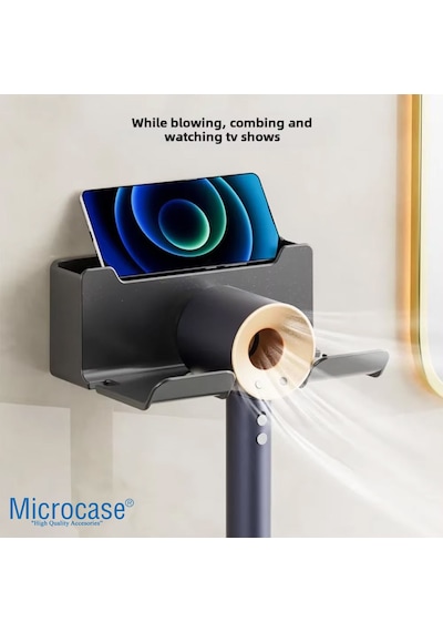 Microcase Dayanıklı Abs Plastik Saç Kurutma Makinası Ve Banyo Malzemeleri İçin Düzenleyici Askılık Stand - Al5054 Siyah