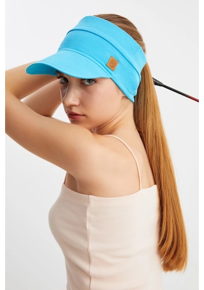 Kadın Uv Korumalı Katlanabilir Üstü Açık Yumuşak Siperli Pamuklu Penye Tenis Vizör Şapka - Tek Ebat / Aqua Aqua