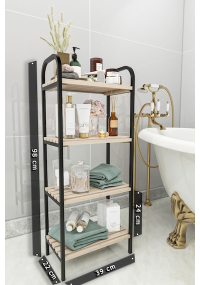 Bino Banyo Düzenleyici 4 Raflı Banyo Dolabı Açık Kahverengi Bino Banyo Düzenleyici 4 Raflı Banyo Dolabı Açık Kahverengi