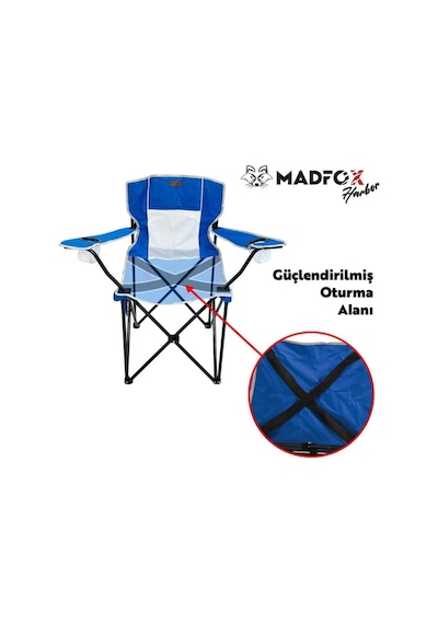 Katlanır Kamp Piknik Sandalyesi - Madfox Harbor - Bardaklıklı - Mavi - 547285 - Taşıma Çantalı Çok Renkli