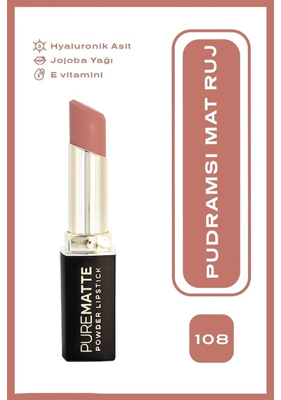 Pure Matte Powder Lipstick No: 108 - Nemlendirici Pudramsı Mat Ruj Çok Renkli