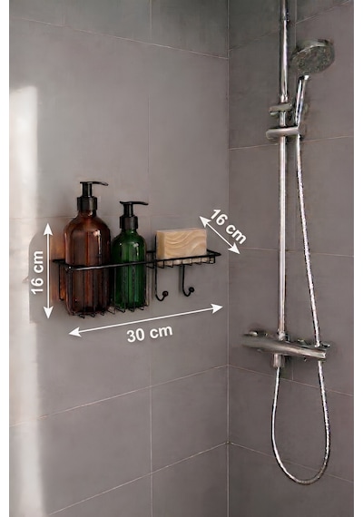 Sas Haus Siyah Banyo Düzenleyici Şampuanlık, Duş Rafı, 30,5x11x9,5 Cm Yapıştır/vidala - Aş-01 Siyah