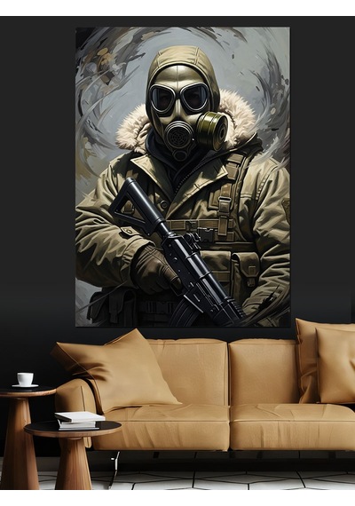 Karda Duran Asker Maskeli Dekoratif Kanvas - Mdf Ahşap Tablo