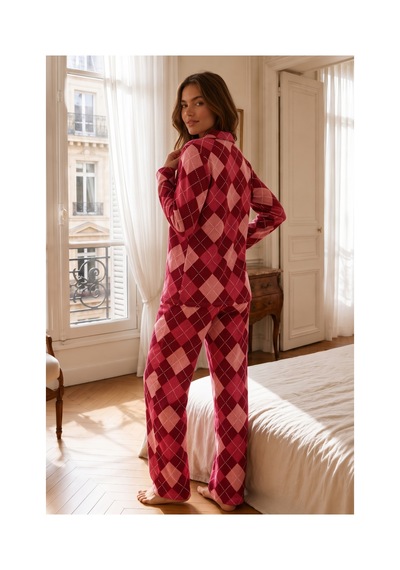 Fit Women Kadın Relax Fit Düğme Kırmızı Pijama Takımı