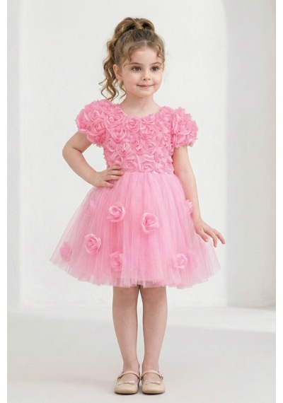 Mnk Baby & Kids Rosali Lase Detay Kız Tütü Abiye Elbise M00803 Pembe