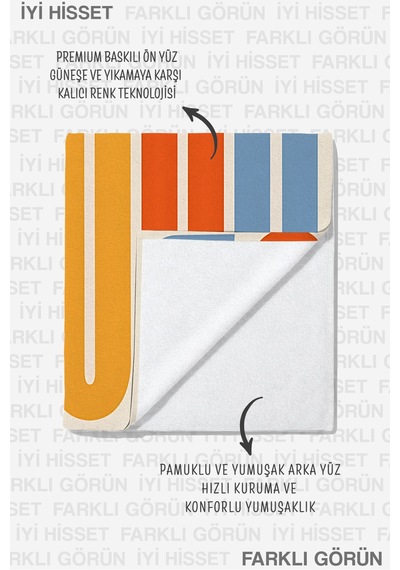 Geometrik Çizgili Mood Retro Plaj Havlusu - Minimalist Renk Bloklu Akdeniz Banyo Sahil Örtüsü Ayaz Defne