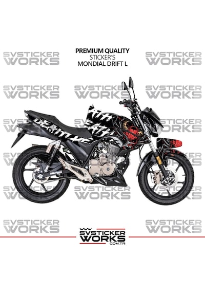 Mondial Drift L Kaplama Sticker Death Design Motor Kaplama Modeli Hazır Kit Tüm Yıllar Uyumlu Siyah