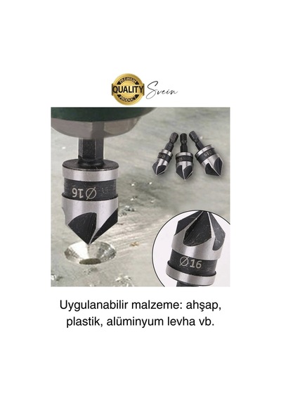 A Kalite 3 Parça Premium Havşa Açma Matkap Ucu Seti Hss Bits Uçlu Paslanmaz Çelik Kalın 12-16-19 Mm