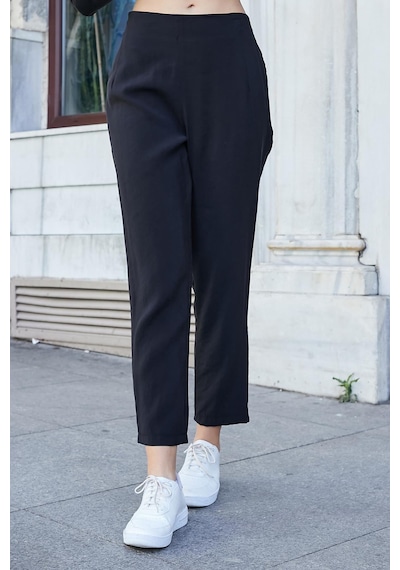 JUMENT Kadın Likrasız Modal Kumaş Yüksek Bel Beli Lastikli Yan Cepli Dar Paça Bilek Boy Pantolon-siyah JUMENT Kadın Likrasız Modal Kumaş Yüksek Bel Beli Lastikli Yan Cepli Dar Paça Bilek Boy Pantolon-siyah