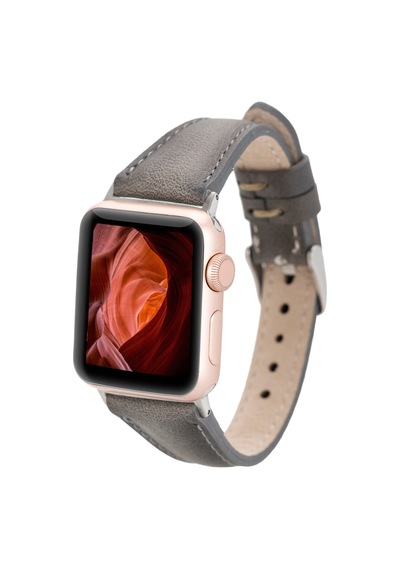 Bloomband Signature Stone Gray Leather Apple Uyumlu Watch Band - 44/45/46/49mm