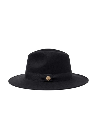 Tezzgelsin Kadın Metal Düğme Detaylı Kurdele Şeritli Kaşe Fedora Fötr Şapka Siyah