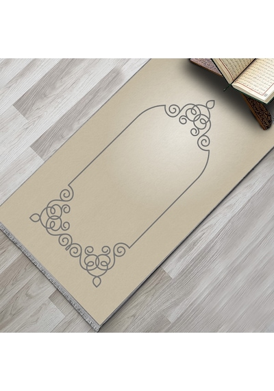 Evaşk Namazlık Dokuma Halı Kaymaz Muslumana Seccade 80 x 130 BEJ EVAŞK413D66