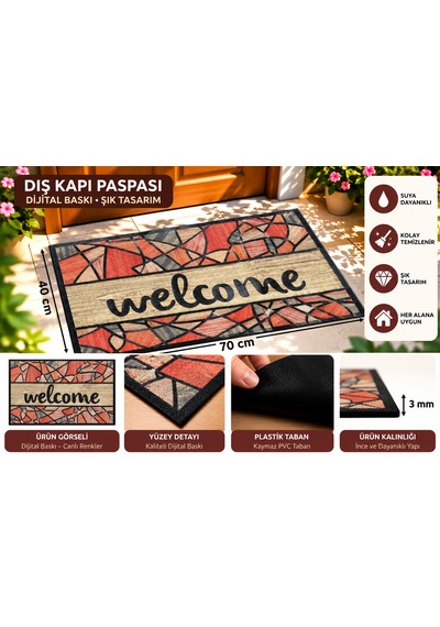 Şık Modern Dış Kapı Paspası Pembe