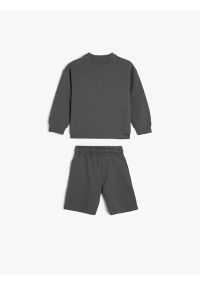 Koton 2'li Pamuklu Uzun Kollu Sweatshirt Ve Şort Takımı Antrasit 5skb10025tk Antrasit